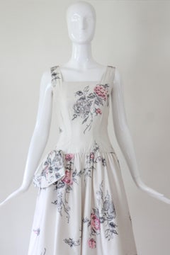 Vintage 1950s Rose and Sequin Print Dress Cocktail Dress US 4 UK 8