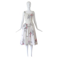 Vintage 1950s Rose and Sequin Print Dress Cocktail Dress US 4 UK 8