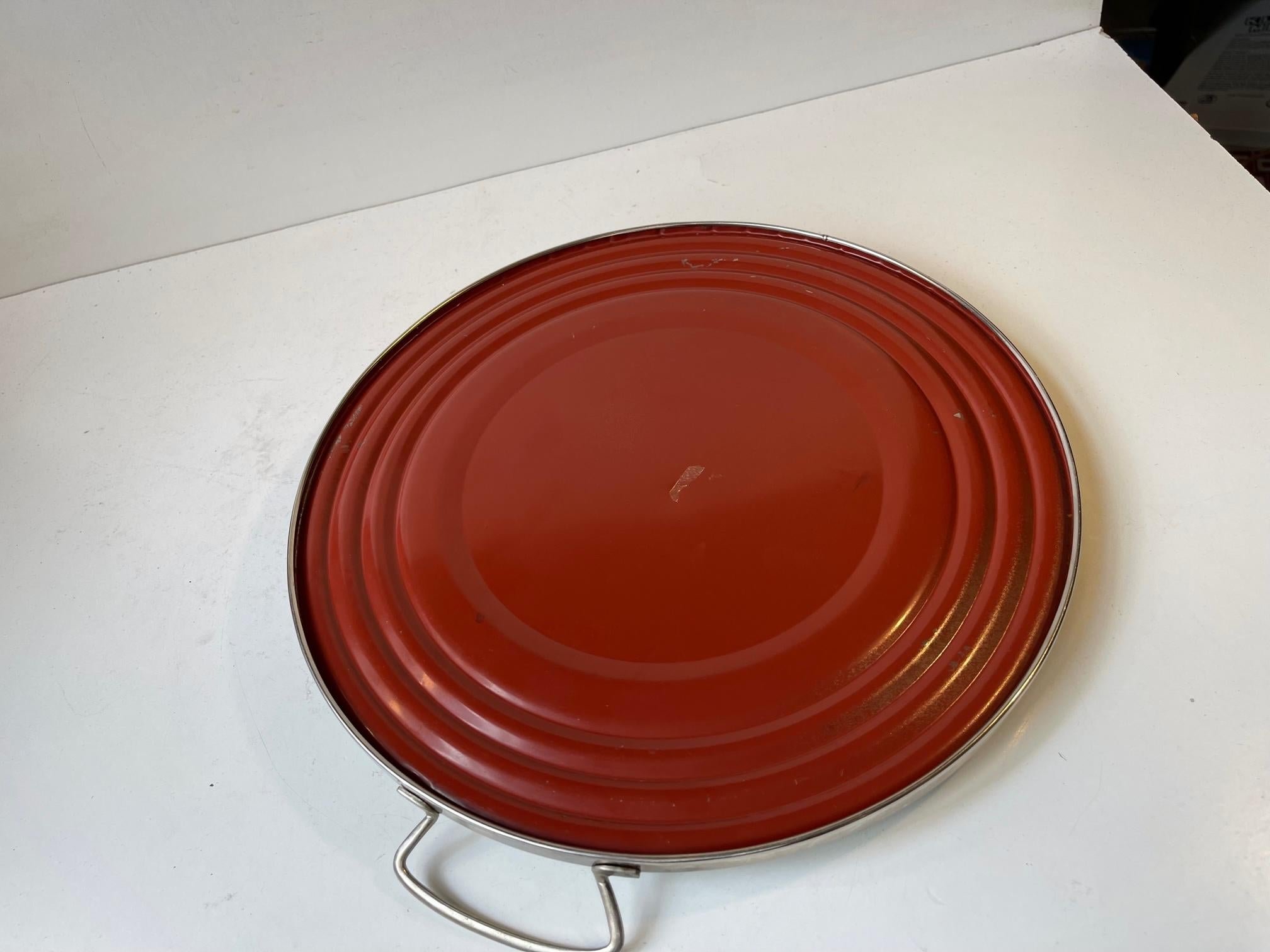 Vintage 1950s Round Serving Tray In Fair Condition For Sale In Esbjerg, DK