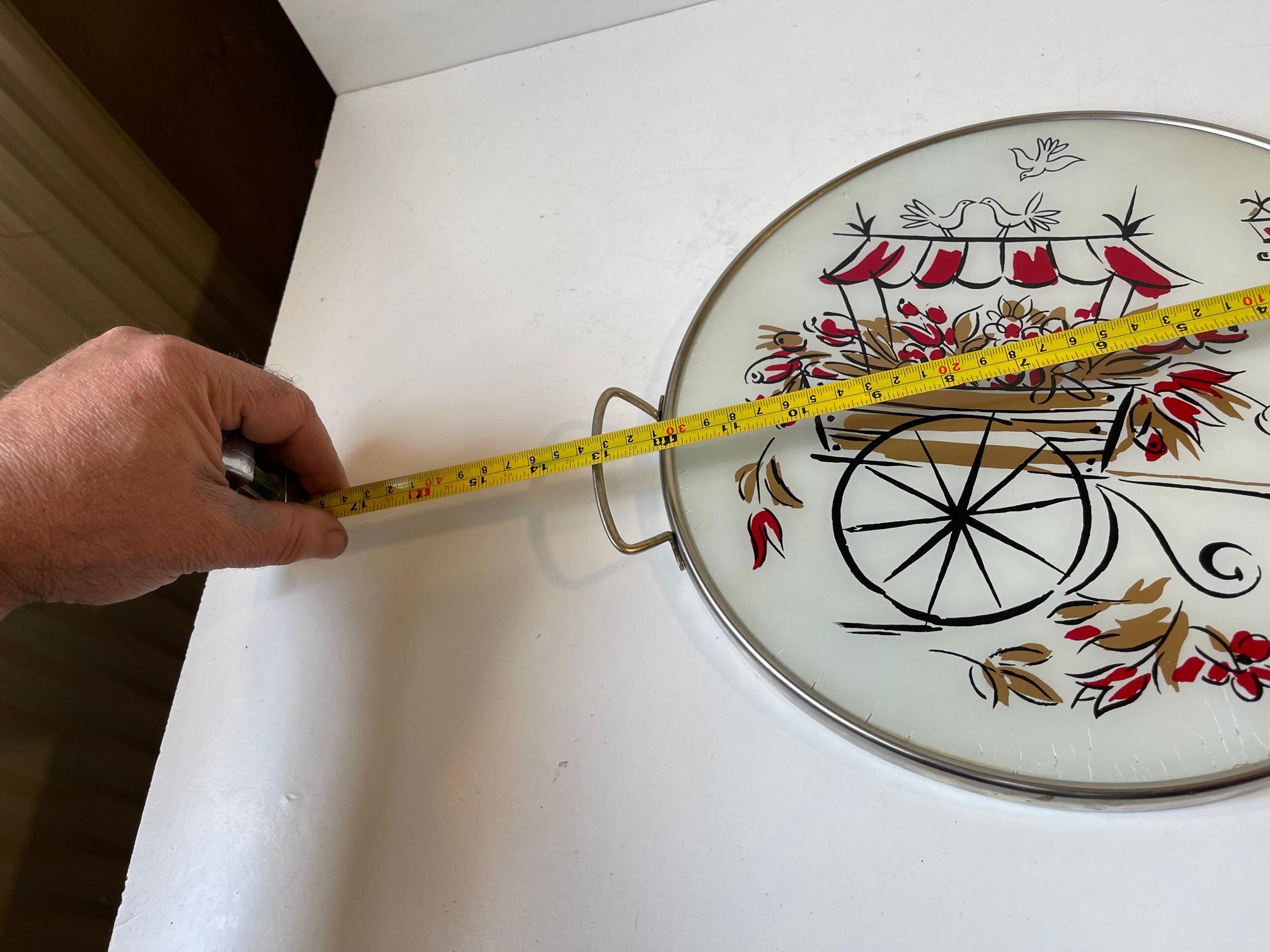 Metal Vintage 1950s Round Serving Tray For Sale