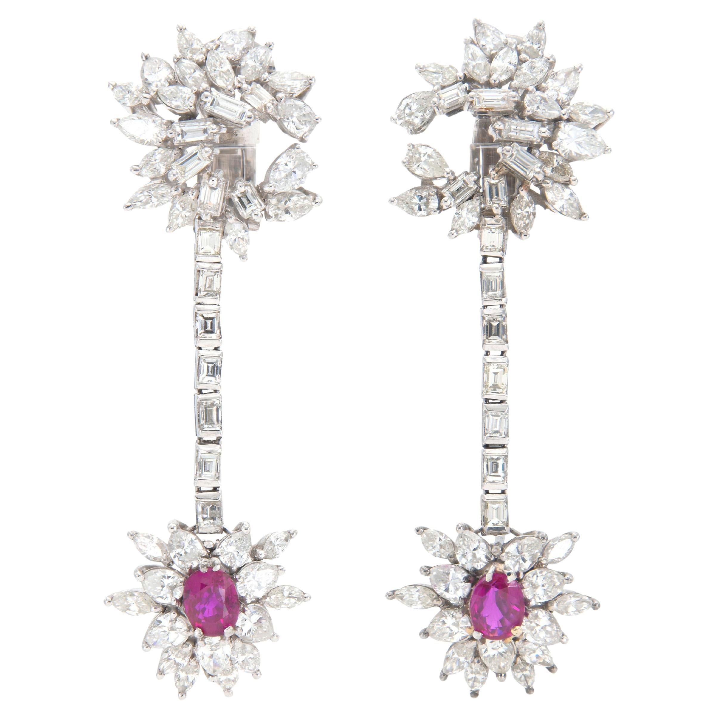 Vintage 1950s Rubin und Diamant Tropfen Ohrringe im Angebot