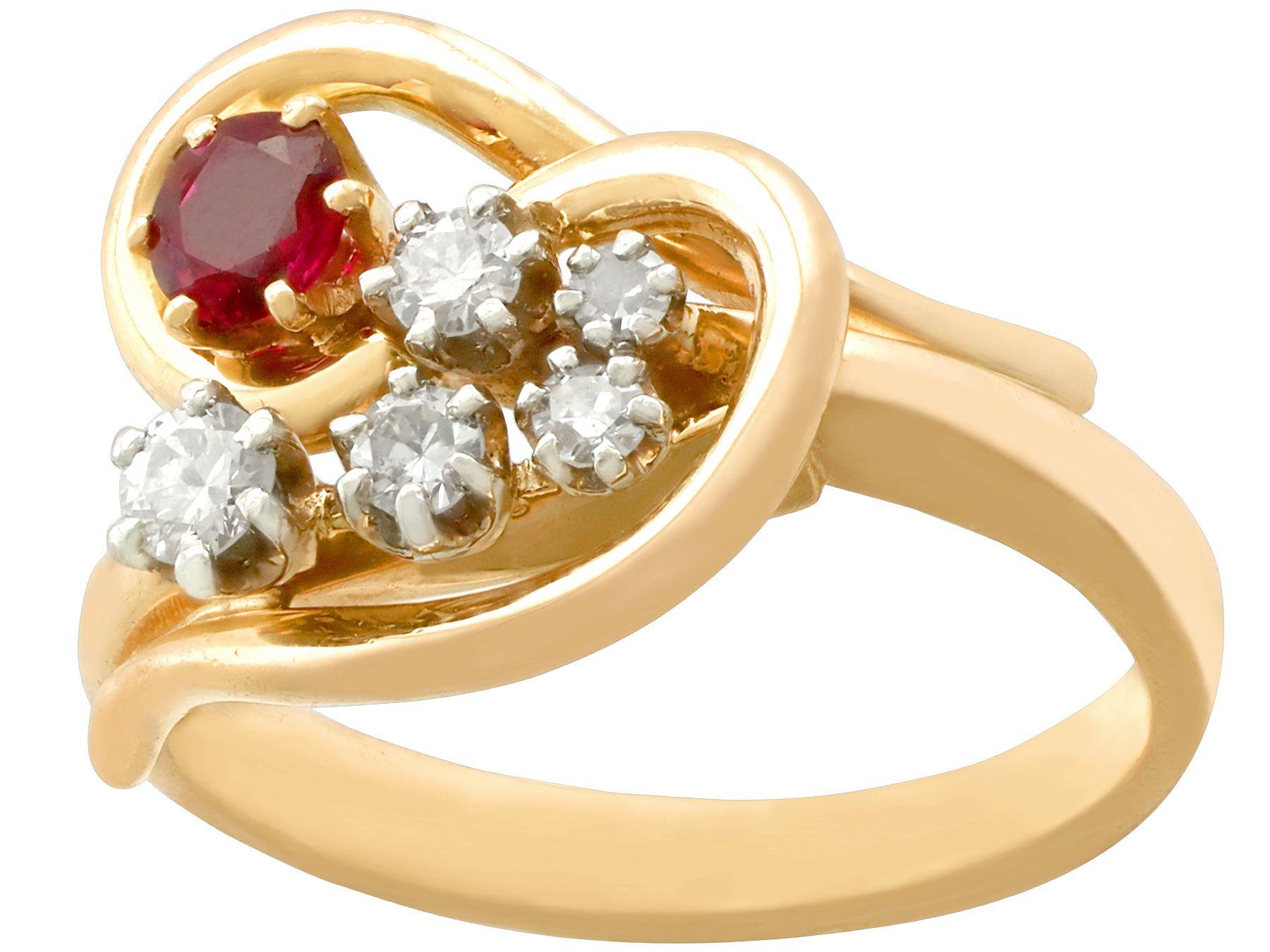 Vintage 1950s Ruby Diamond Yellow Gold Cocktail Ring In Excellent Condition In Jesmond, Newcastle Upon Tyne