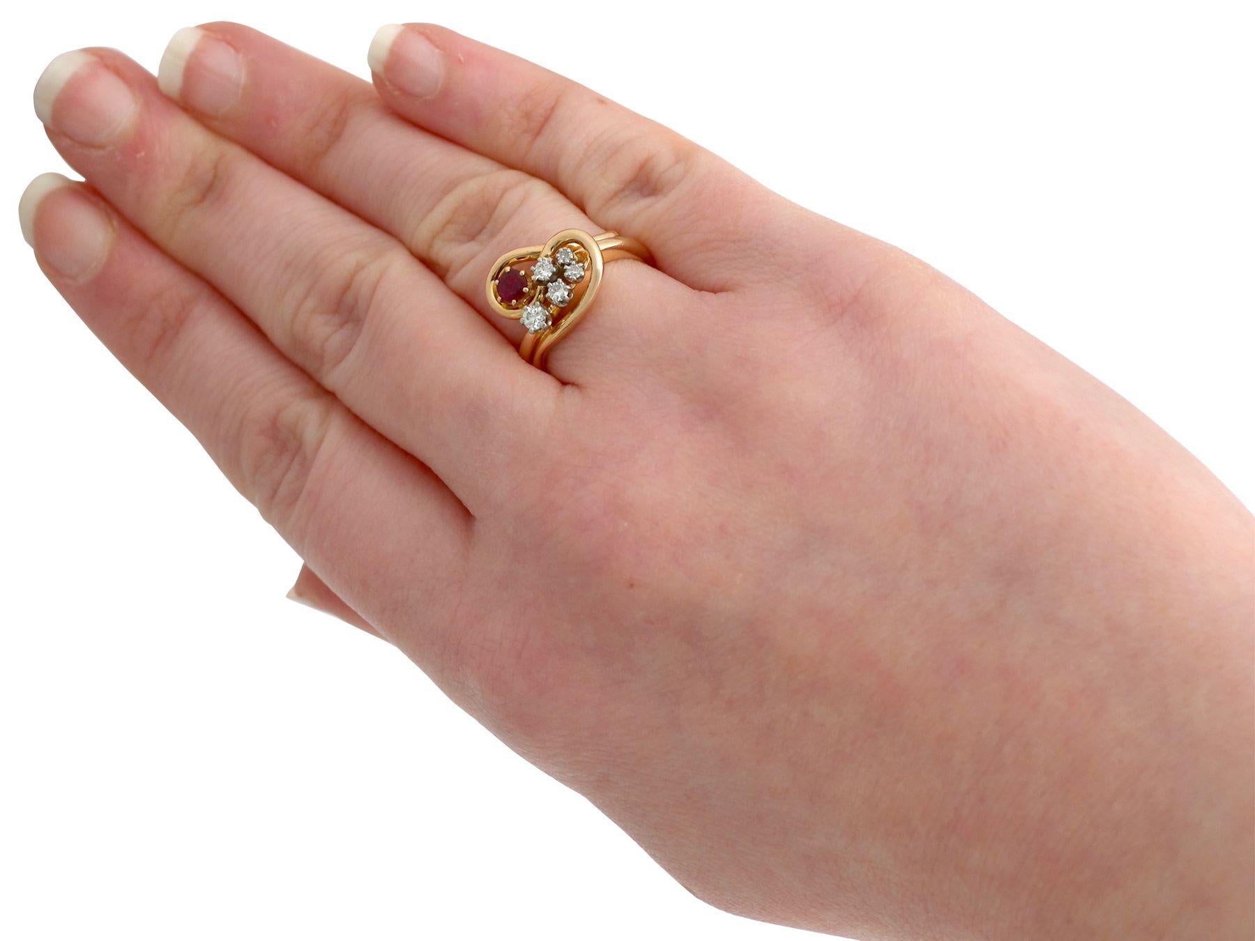 Vintage 1950s Ruby Diamond Yellow Gold Cocktail Ring 1