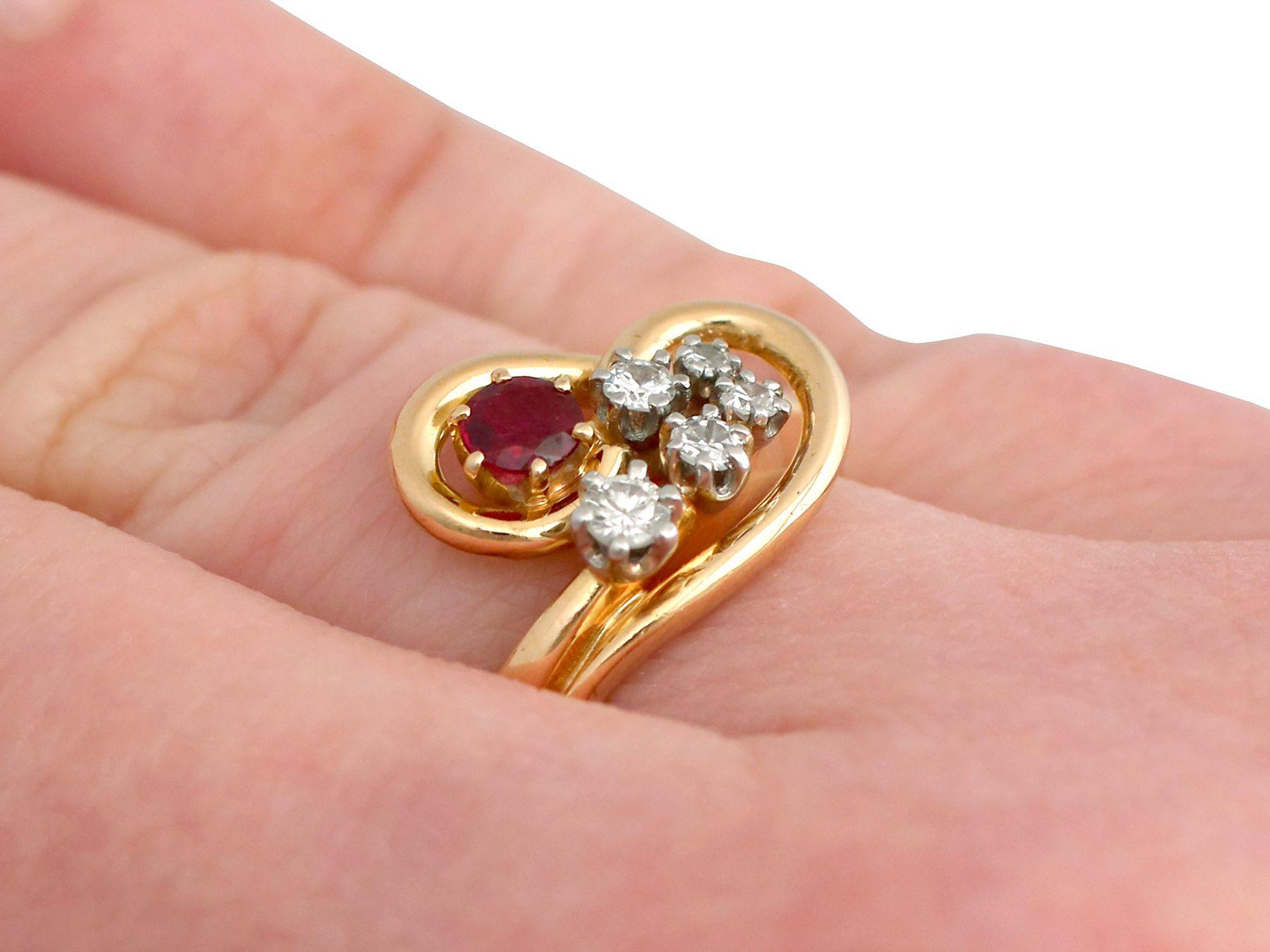 Vintage 1950s Ruby Diamond Yellow Gold Cocktail Ring 2