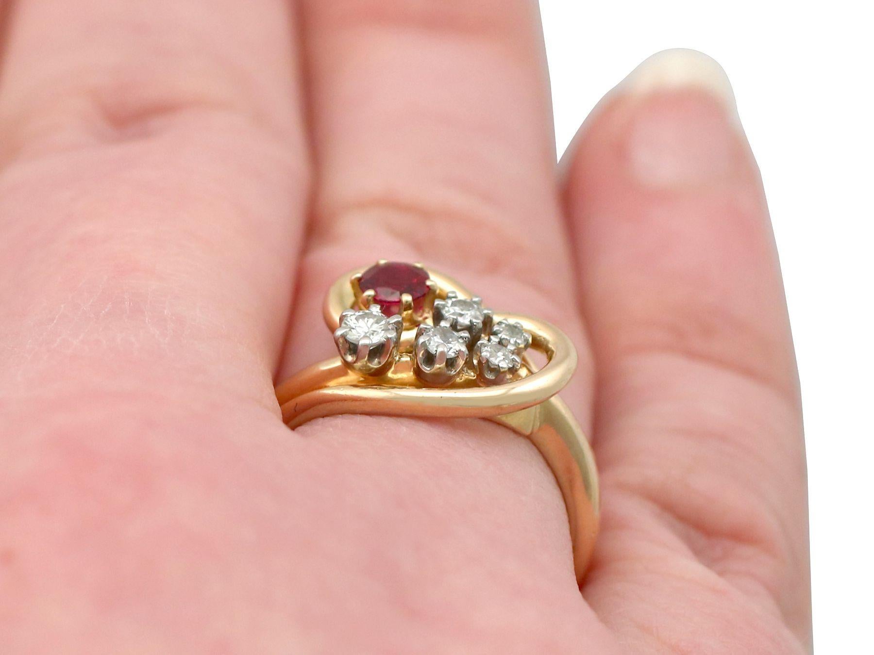 Vintage 1950s Ruby Diamond Yellow Gold Cocktail Ring 3