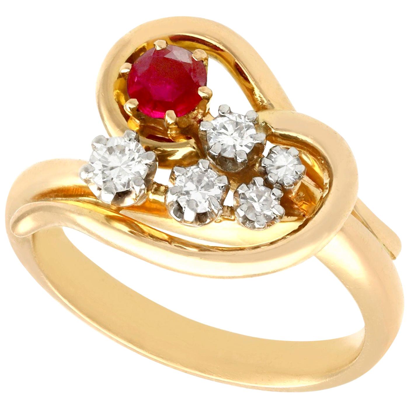 Vintage 1950s Ruby Diamond Yellow Gold Cocktail Ring