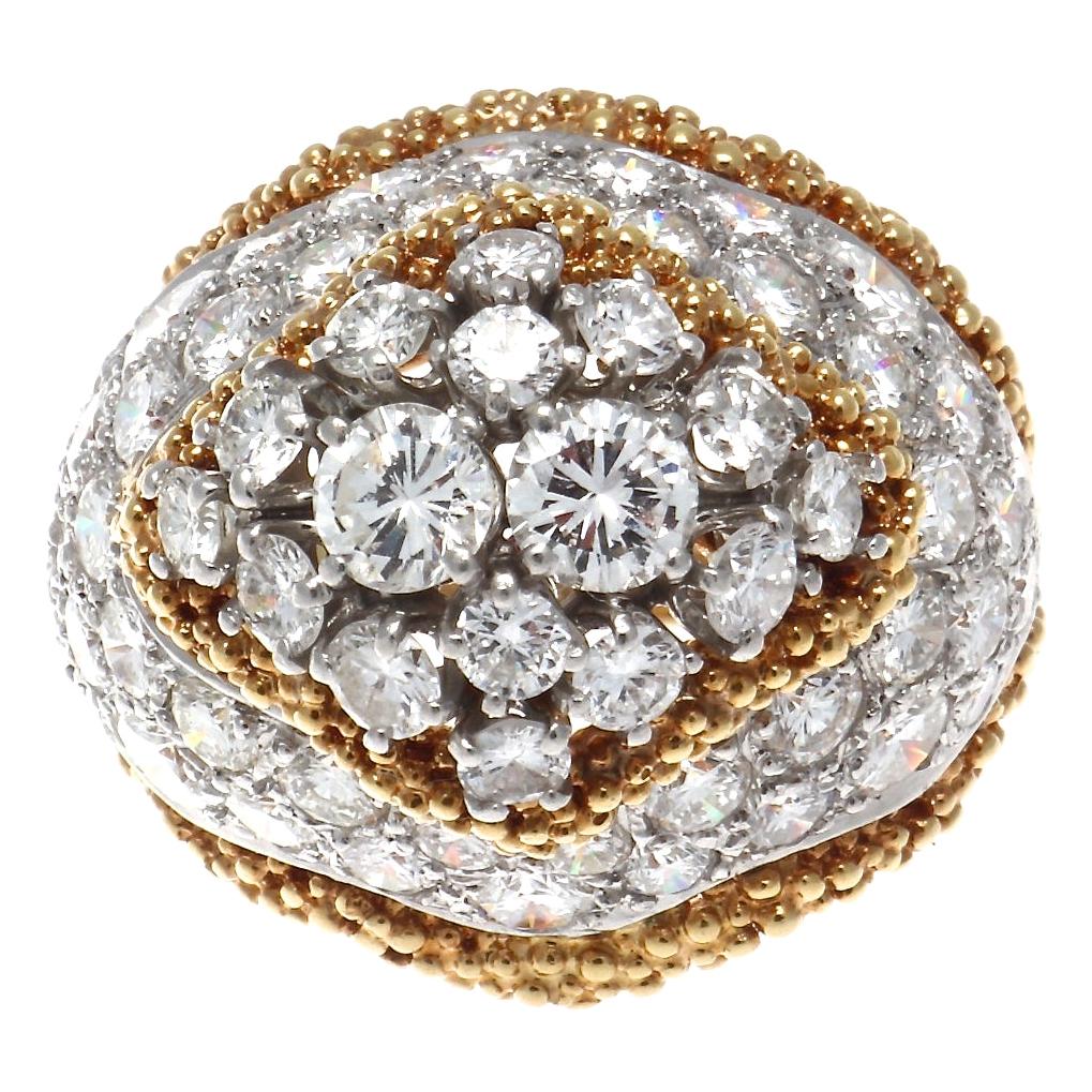 Vintage 1950s Ruser 6 Carat Diamond 18 Karat Gold Domed Cocktail Ring