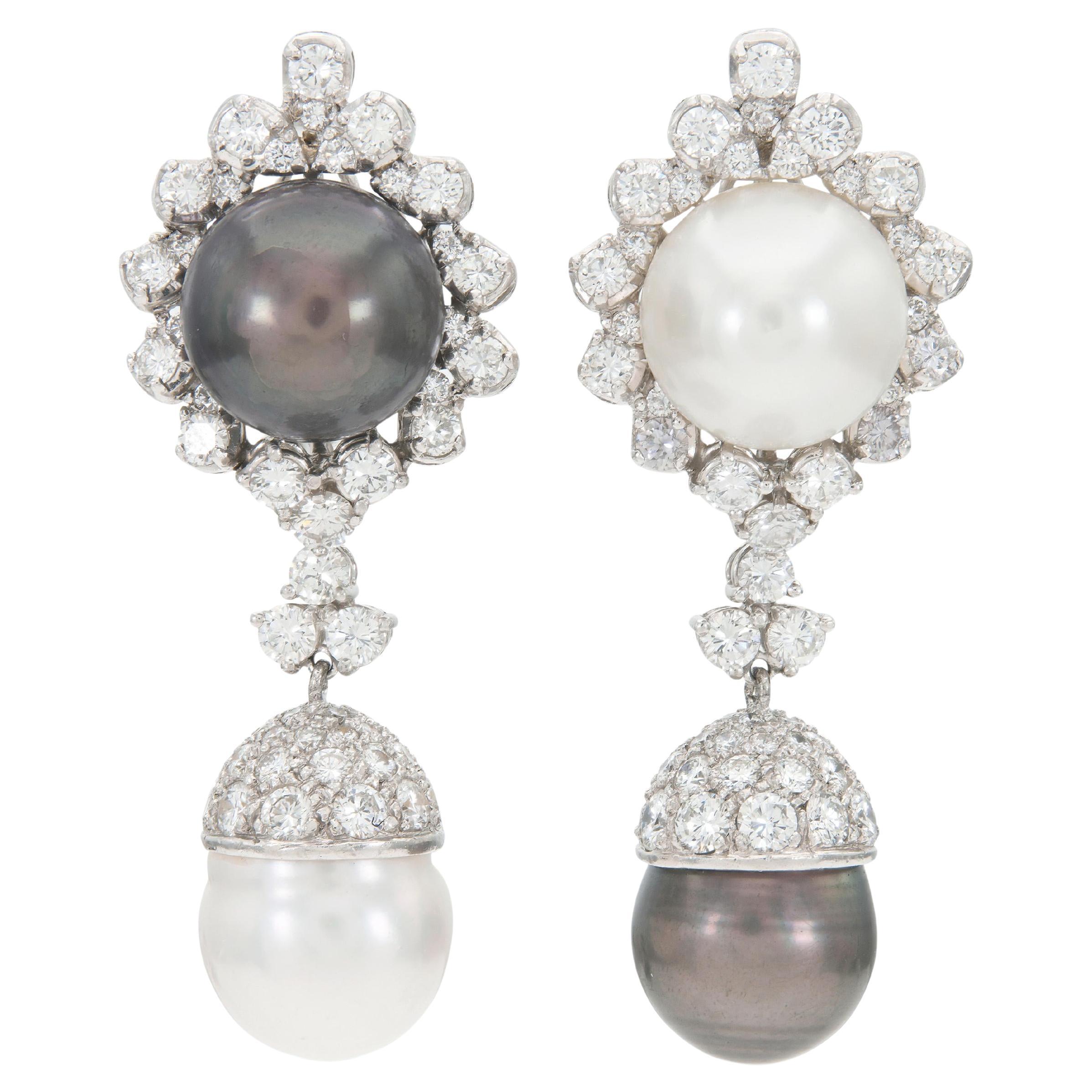 Vintage 1950s Salt & Pepper Peal Dangle Earrings For Sale