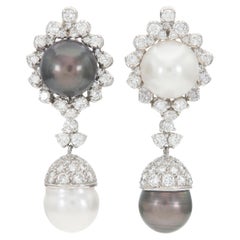 Boucles d'oreilles pendantes sel et poivre Vintage 1950s