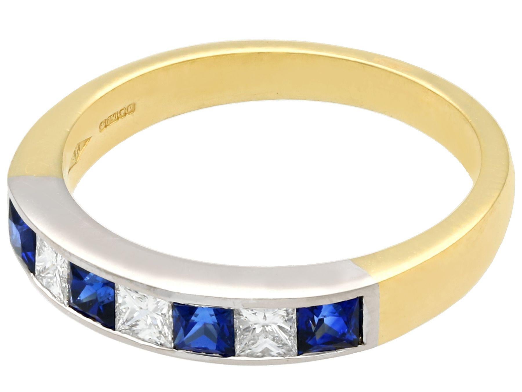 Princess Cut Vintage 1950s Sapphire and Diamond Yellow Gold Cocktail Ring For Sale
