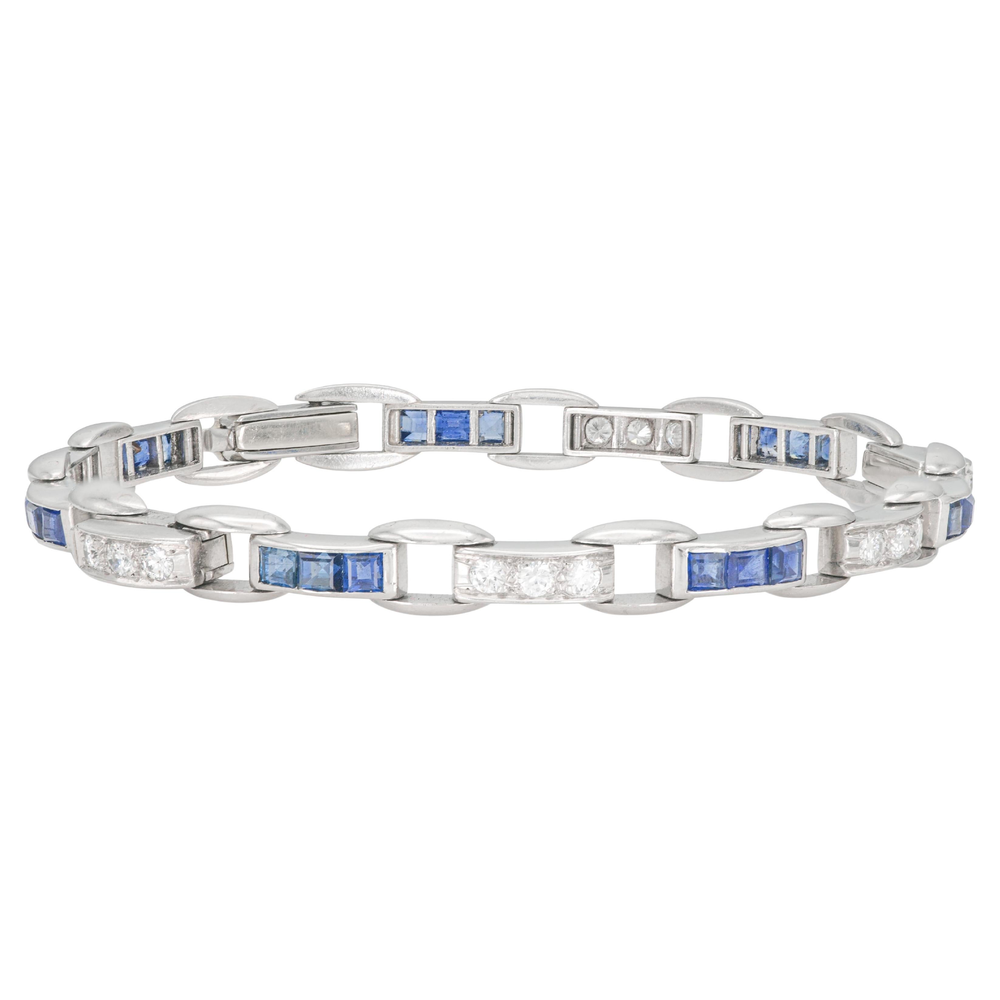 Vintage 1950s Sapphire and Diamond Link Bracelet