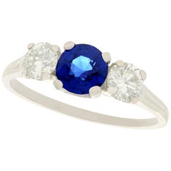 Vintage 1950s Sapphire and Diamond Platinum Trilogy Ring