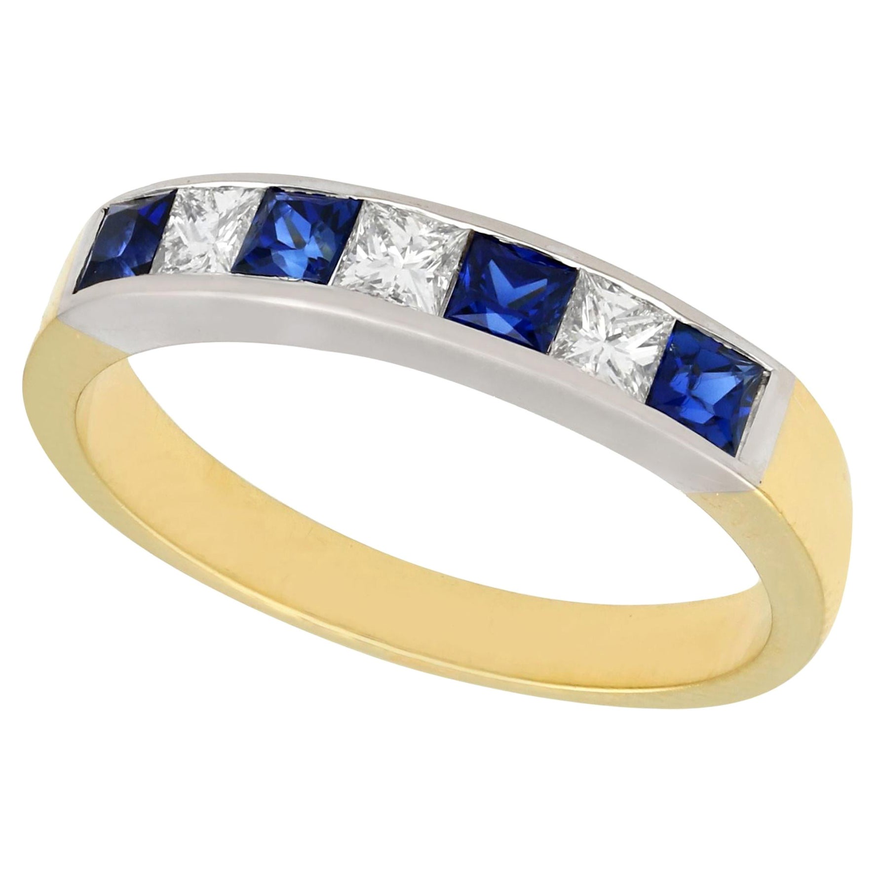 Anillo de cóctel vintage de oro amarillo con zafiro y diamantes de los años 1950