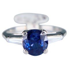 Vintage 1950's Sapphire and Tapered Baguette Diamond Ring Platinum