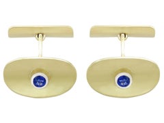 Vintage 1950s 0.59ct Blue Sapphire and 14k Yellow Gold Cufflinks