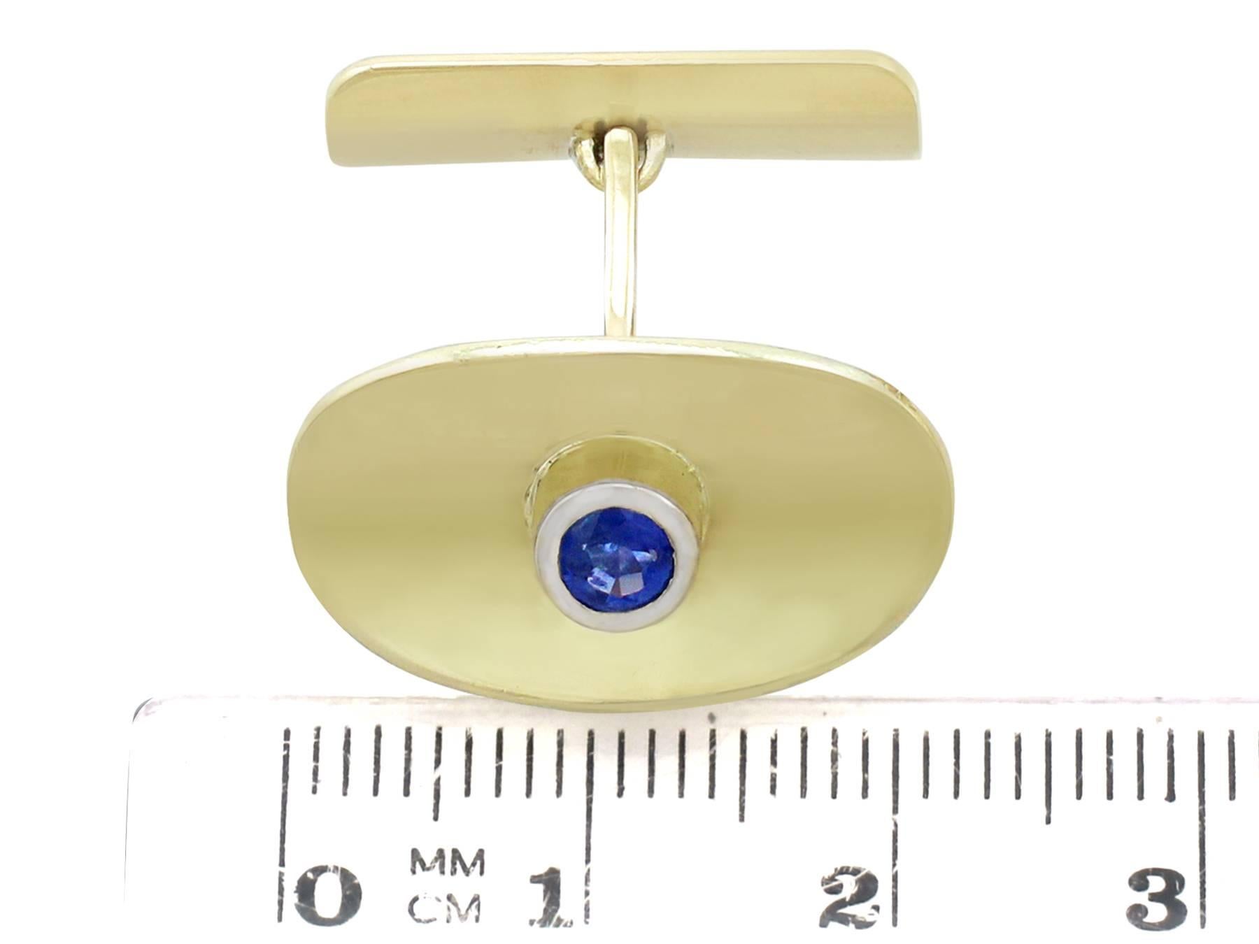 Round Cut Vintage 1950s Sapphire and Yellow Gold Cufflinks For Sale