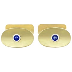 Boutons de manchette vintage en or jaune et saphir des années 1950