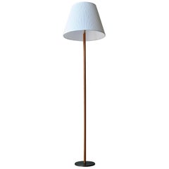 Vintage 1950s Scandinavian Brass & Tan Leather Clad Floor Light:: Denmark:: 1950s