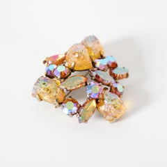 Vintage 1950's Schiaparelli Lava Rock and iridescent rhinestone brooch orange