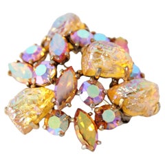 Vintage 1950's Schiaparelli Lava Rock and iridescent rhinestone brooch orange