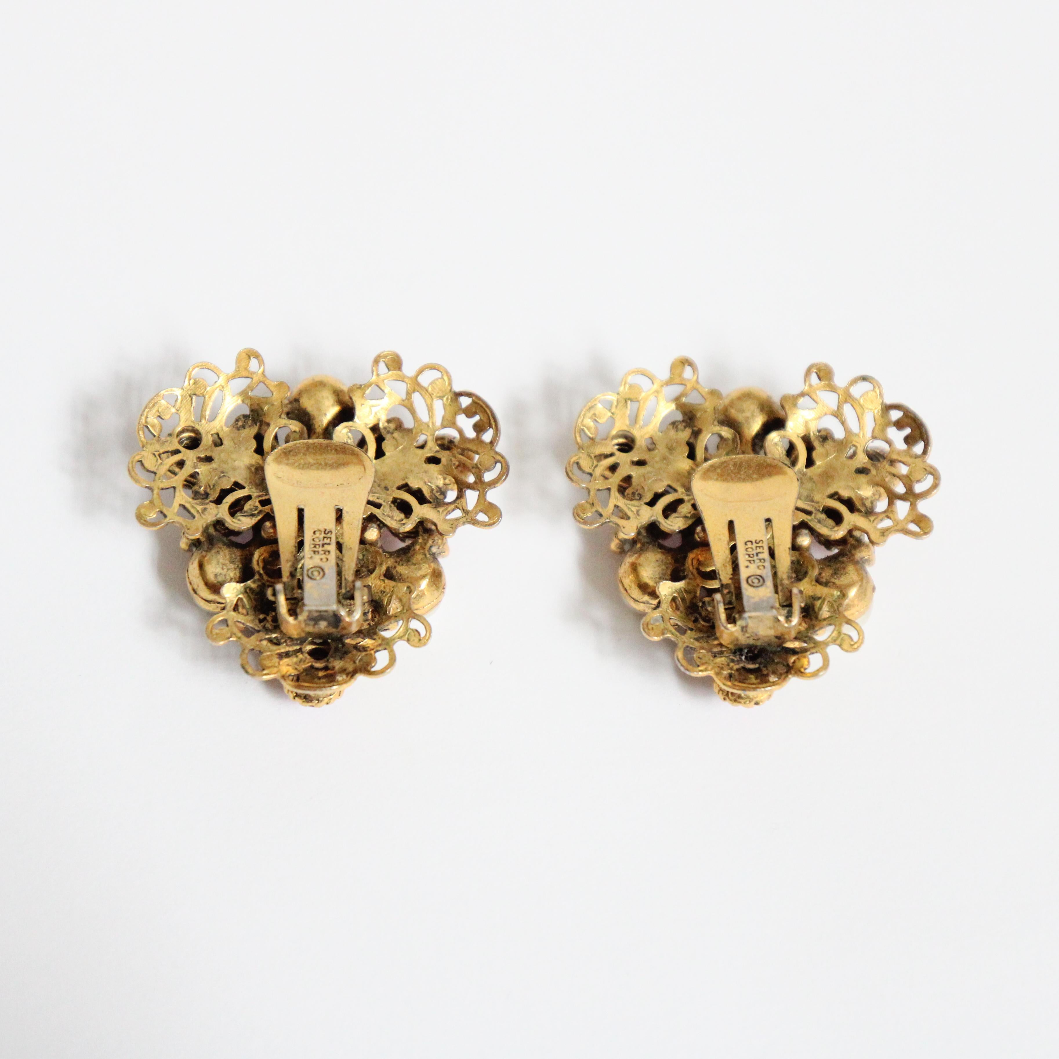 Vintage 1950s Selro Strass und Perle Cabochon Clip auf Ohrringe Pastell lila im Zustand „Gut“ im Angebot in Cheltenham, GB