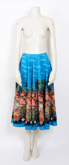 Vintage 1950s sequined Hawaiian print full circle cotton skirt