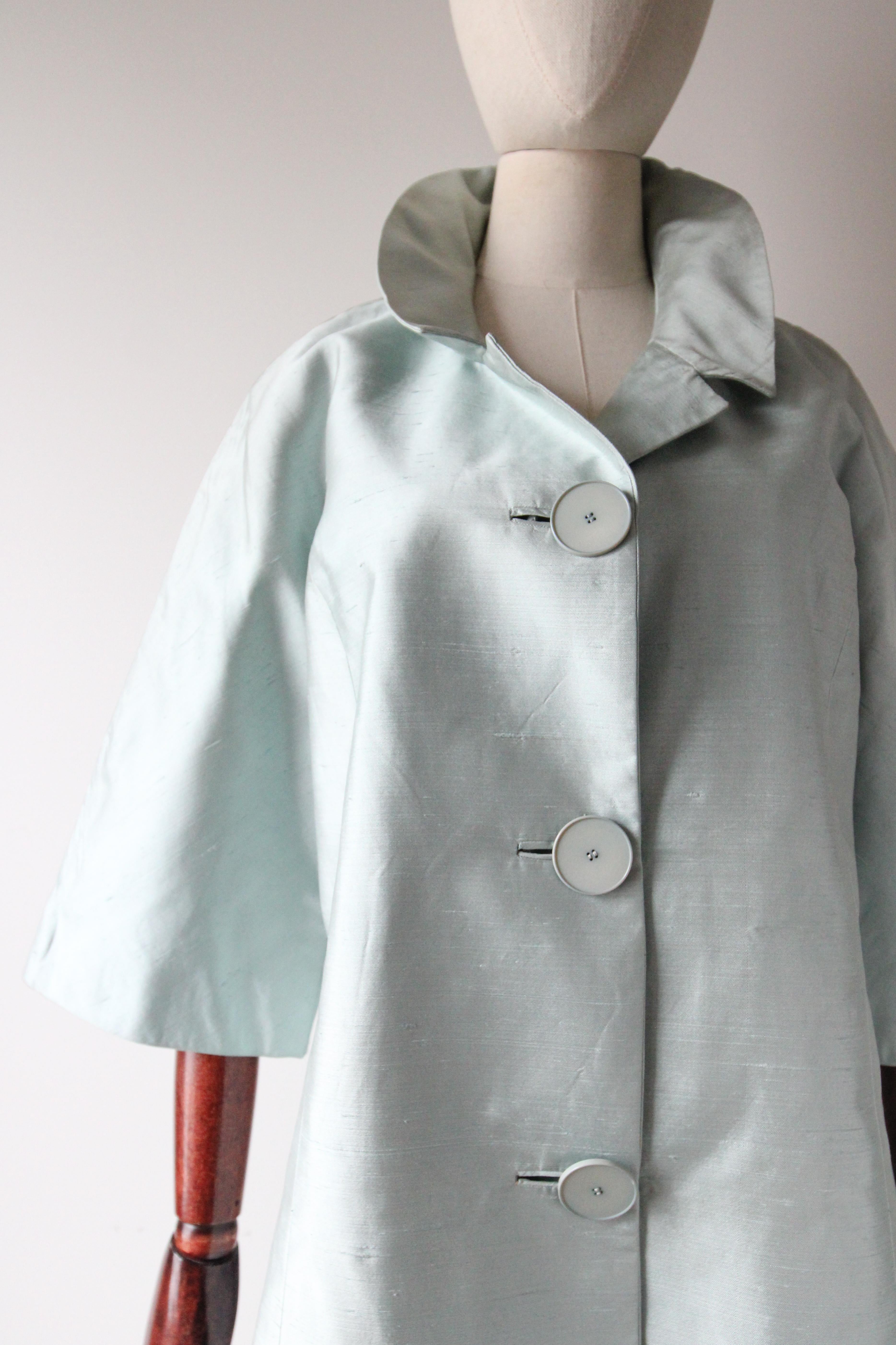 Vintage 1950's Shantung Seide Blau Mantel Vintage 1950's Silk Duster Coat UK 10-14 im Zustand „Gut“ im Angebot in Cheltenham, GB