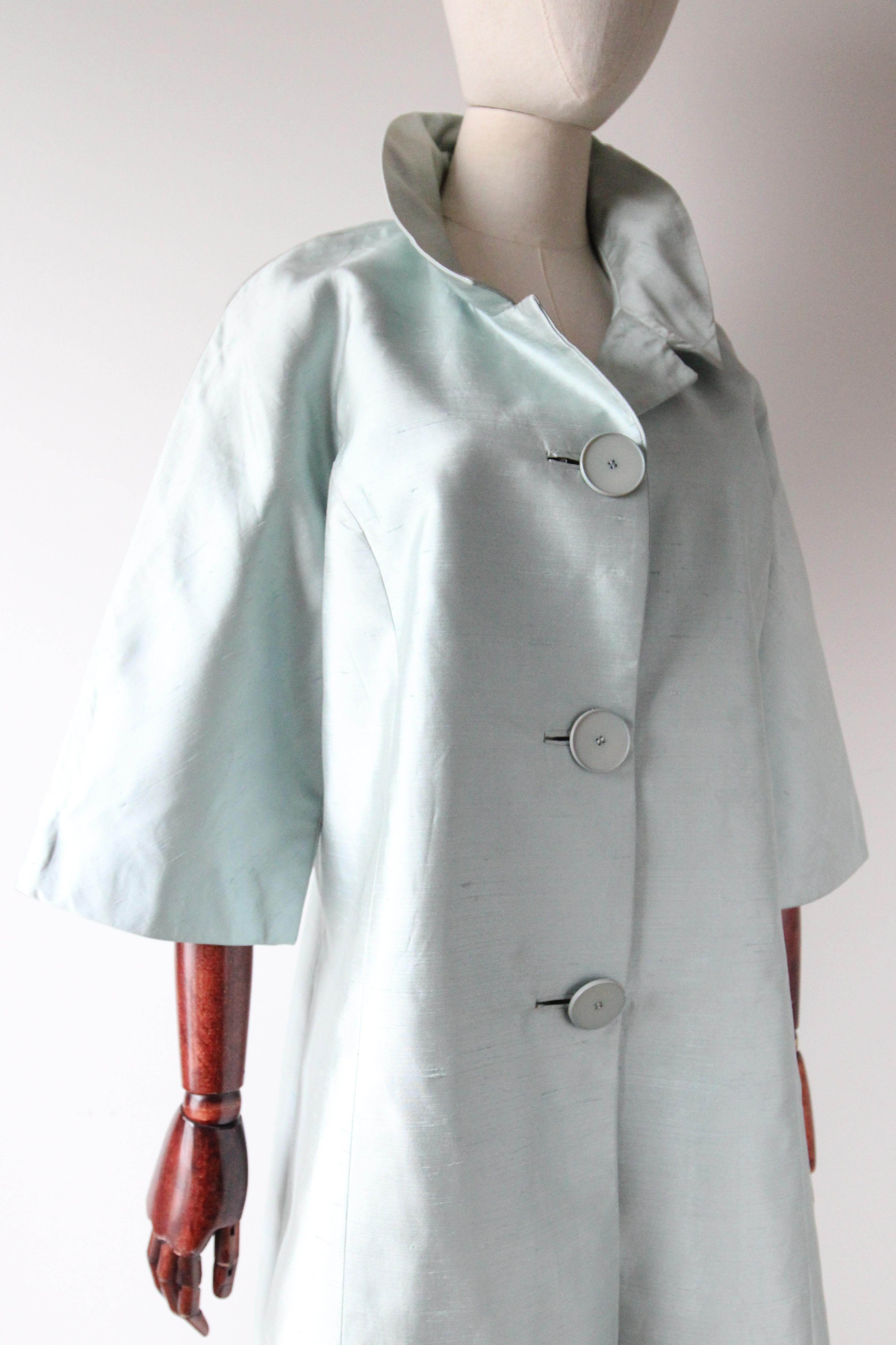 Vintage 1950's Shantung Seide Blau Mantel Vintage 1950's Silk Duster Coat UK 10-14 im Angebot 1
