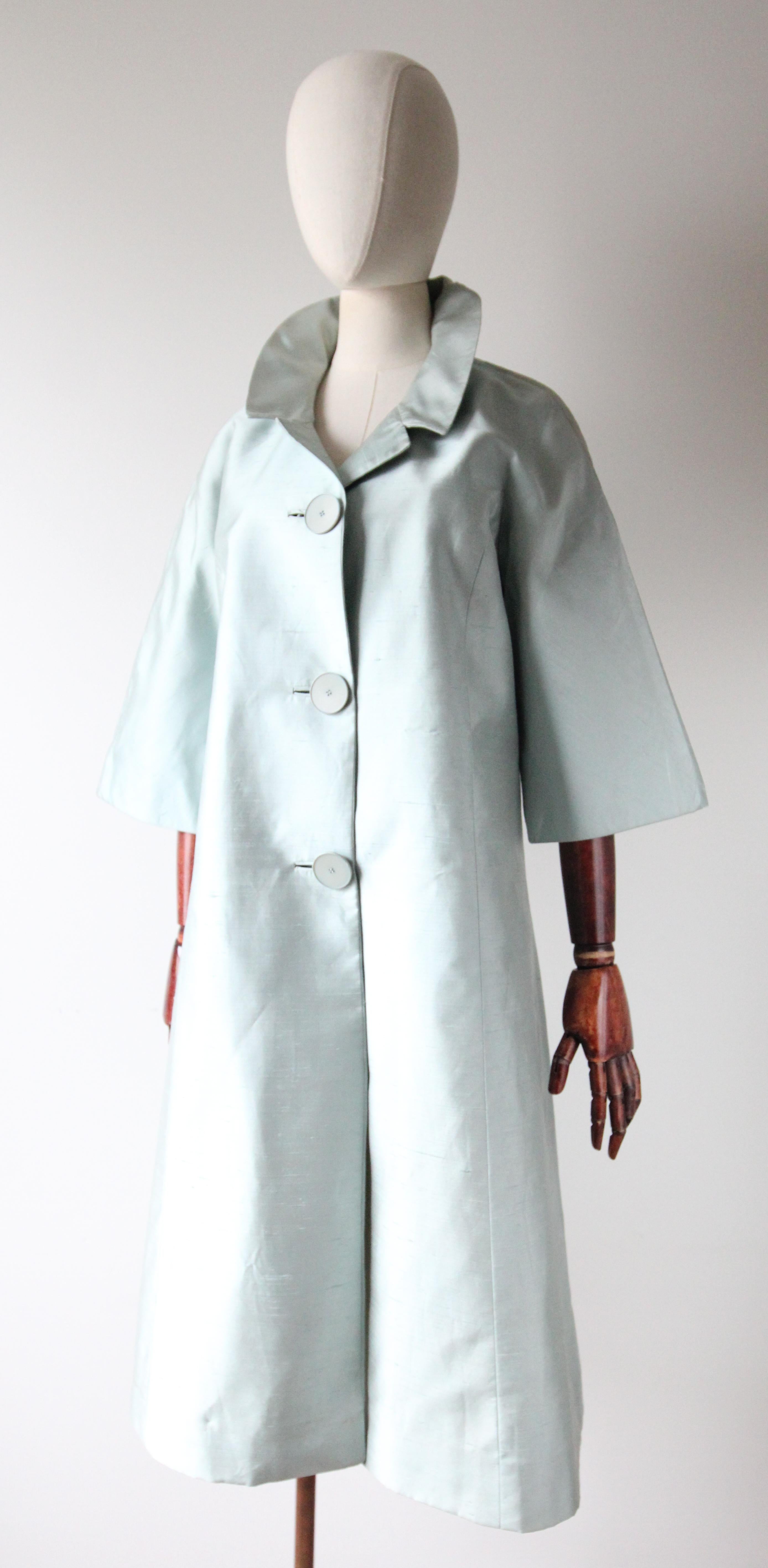 Vintage 1950's Shantung Seide Blau Mantel Vintage 1950's Silk Duster Coat UK 10-14 im Angebot 2