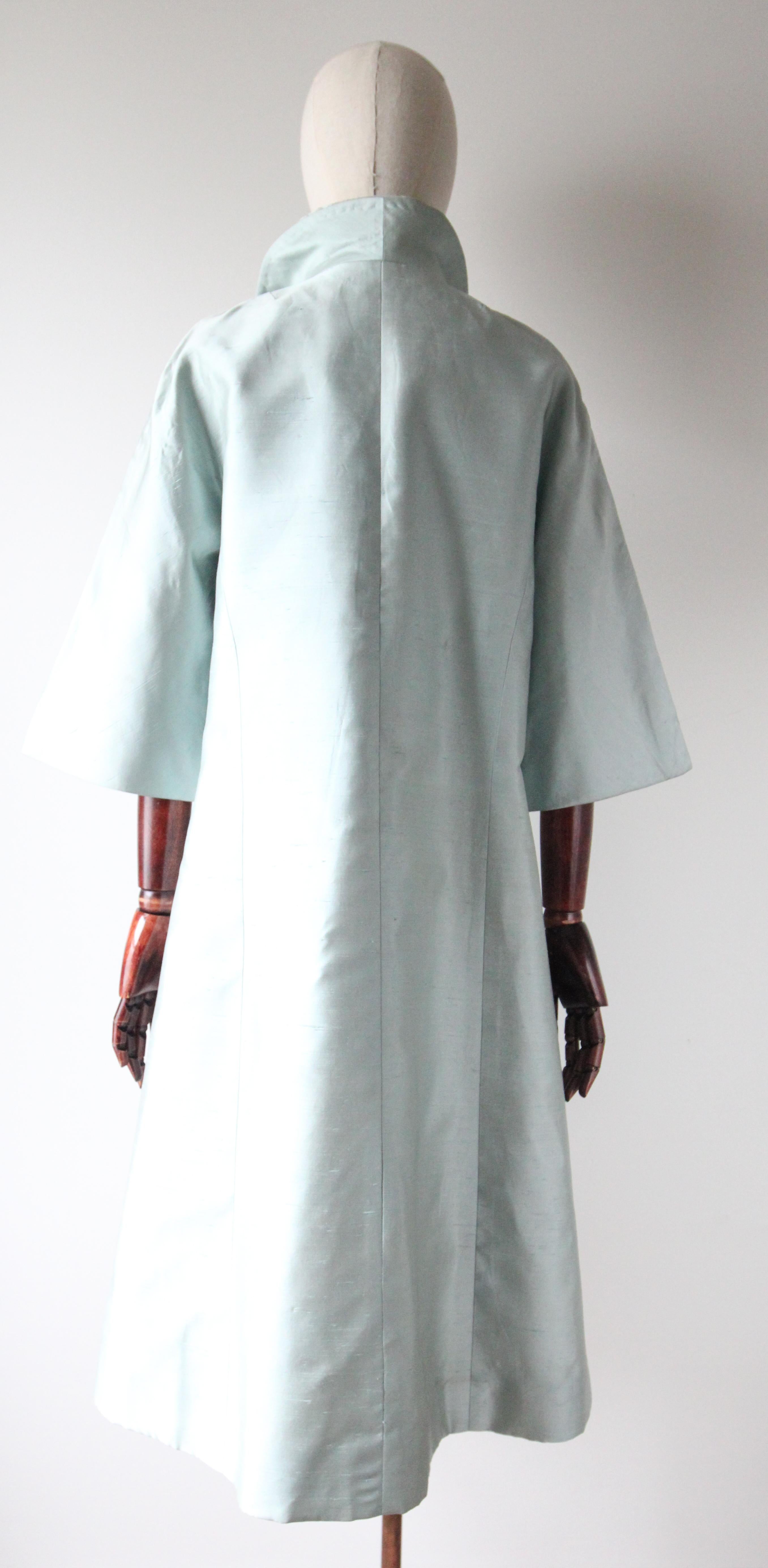 Vintage 1950's Shantung Seide Blau Mantel Vintage 1950's Silk Duster Coat UK 10-14 im Angebot 3