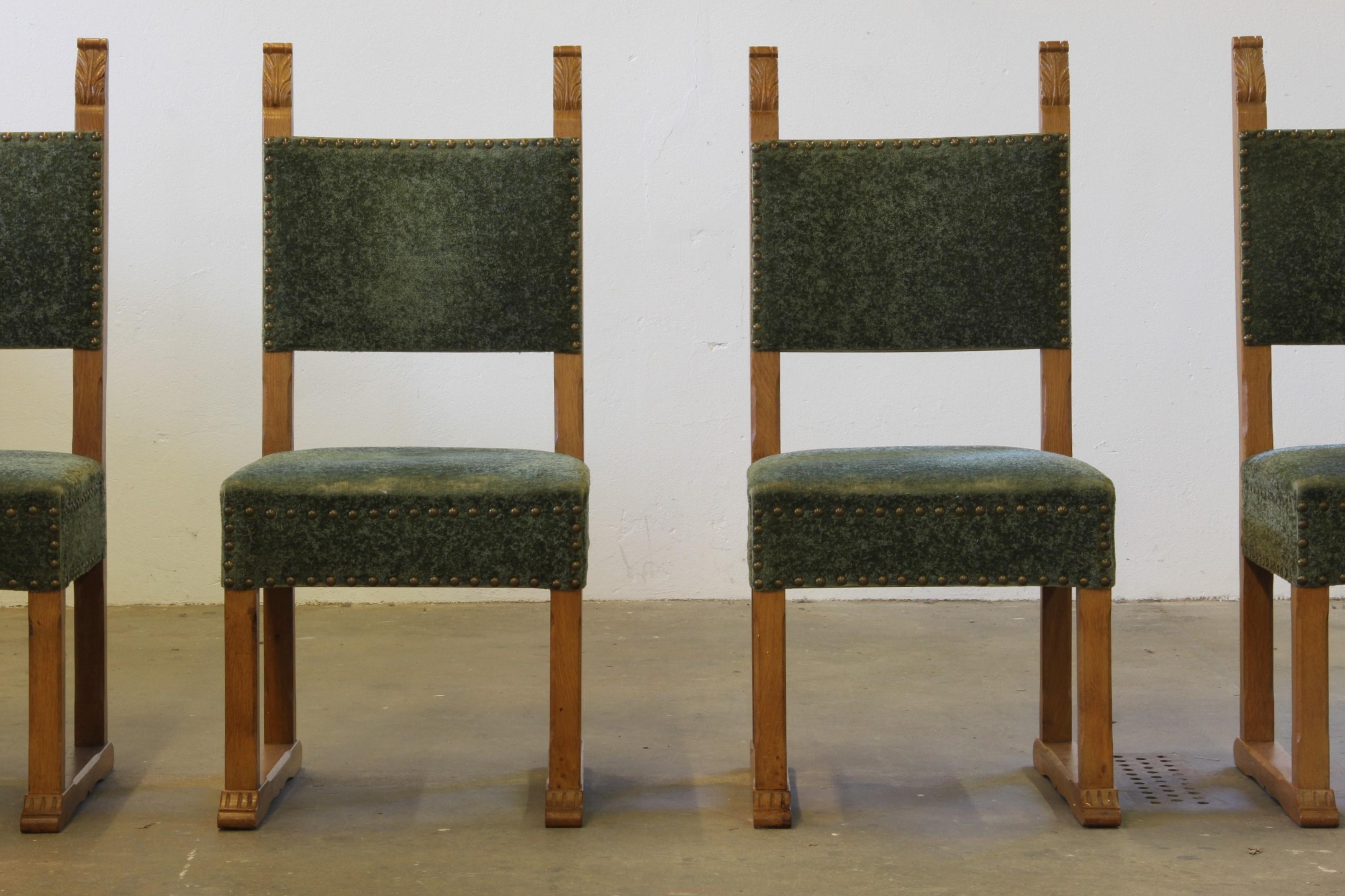 Tissu Vintage 1950s Signature, Chaises de salle à manger en Oak massif, Danish Craftmanship en vente