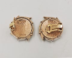 Vintage 1950s Signed Boucher Green Enamel & Rhinestone Clip Earrings