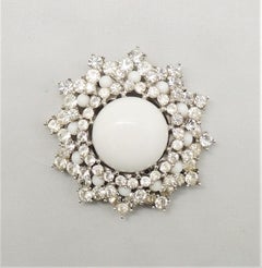 Vintage 1950s Signed Crown Trifari Beaded Rhinestone Necklace/Detachable Brooch