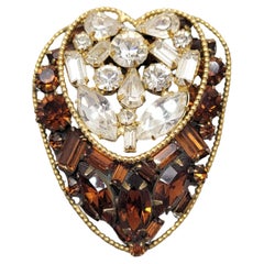 Vintage 1950s Signed Hattie Carnegie Faux-Topaz & Clear Rhinestone Brooch