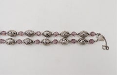 Vintage 1950s Signed Napier 2-Strand Silvertone & Faux-Amethyst Beaded Bracelet