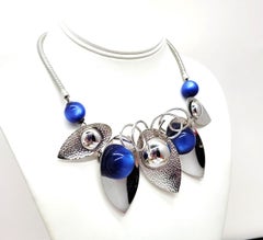 Vintage 1950s Signed Napier Book Piece Modernist Blue Moonglow Necklace