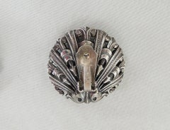 Vintage 1950s Signed Napier Deco Style Silvertone Shell Clip Earrings