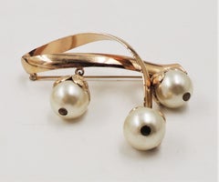 Vintage 1950s Signed Napier Goldtone Big Faux-Pearl Dangles Brooch