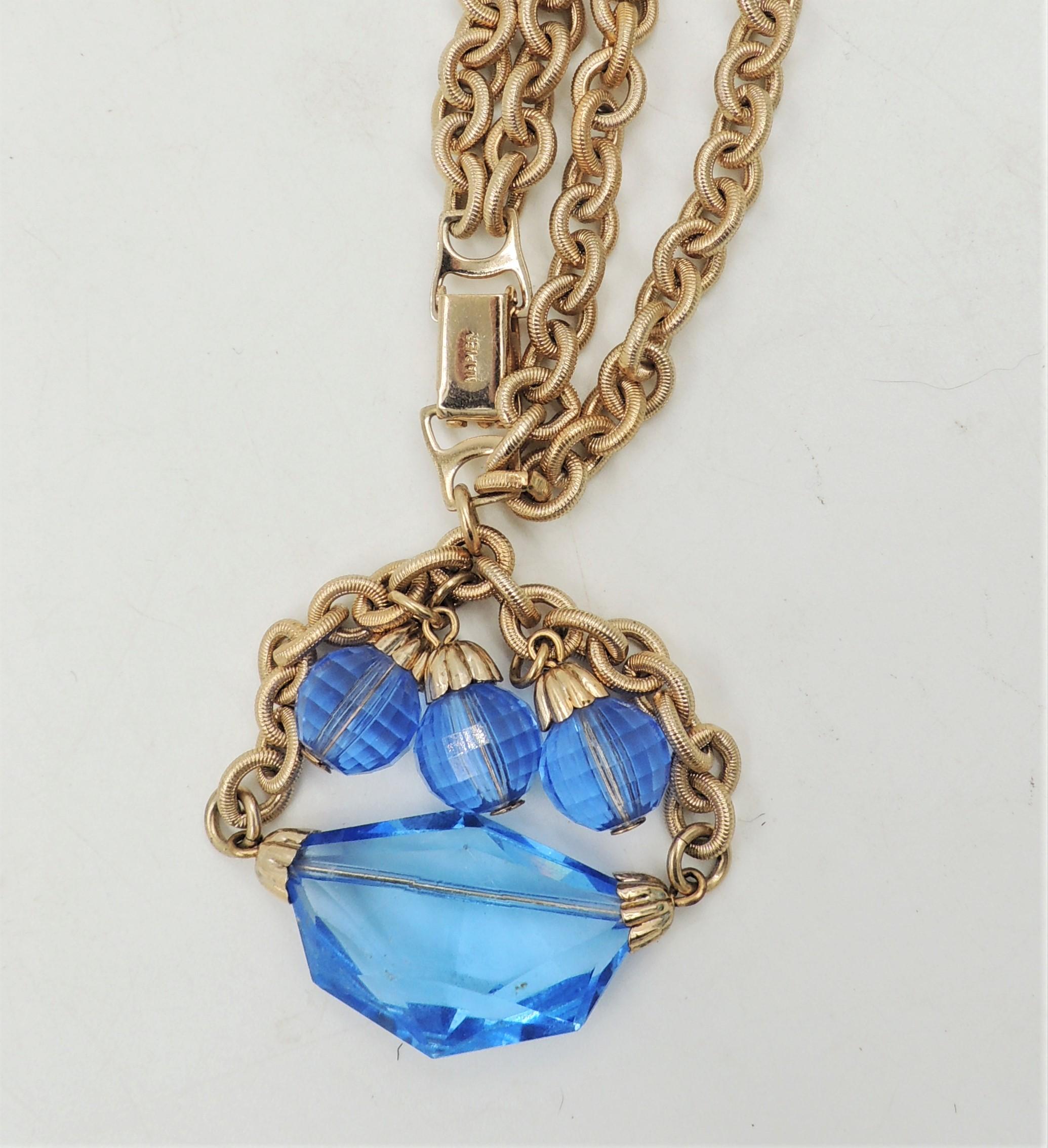 Modern Vintage 1950s Signed Napier Goldtone & Blue Glass Charm Bracelet