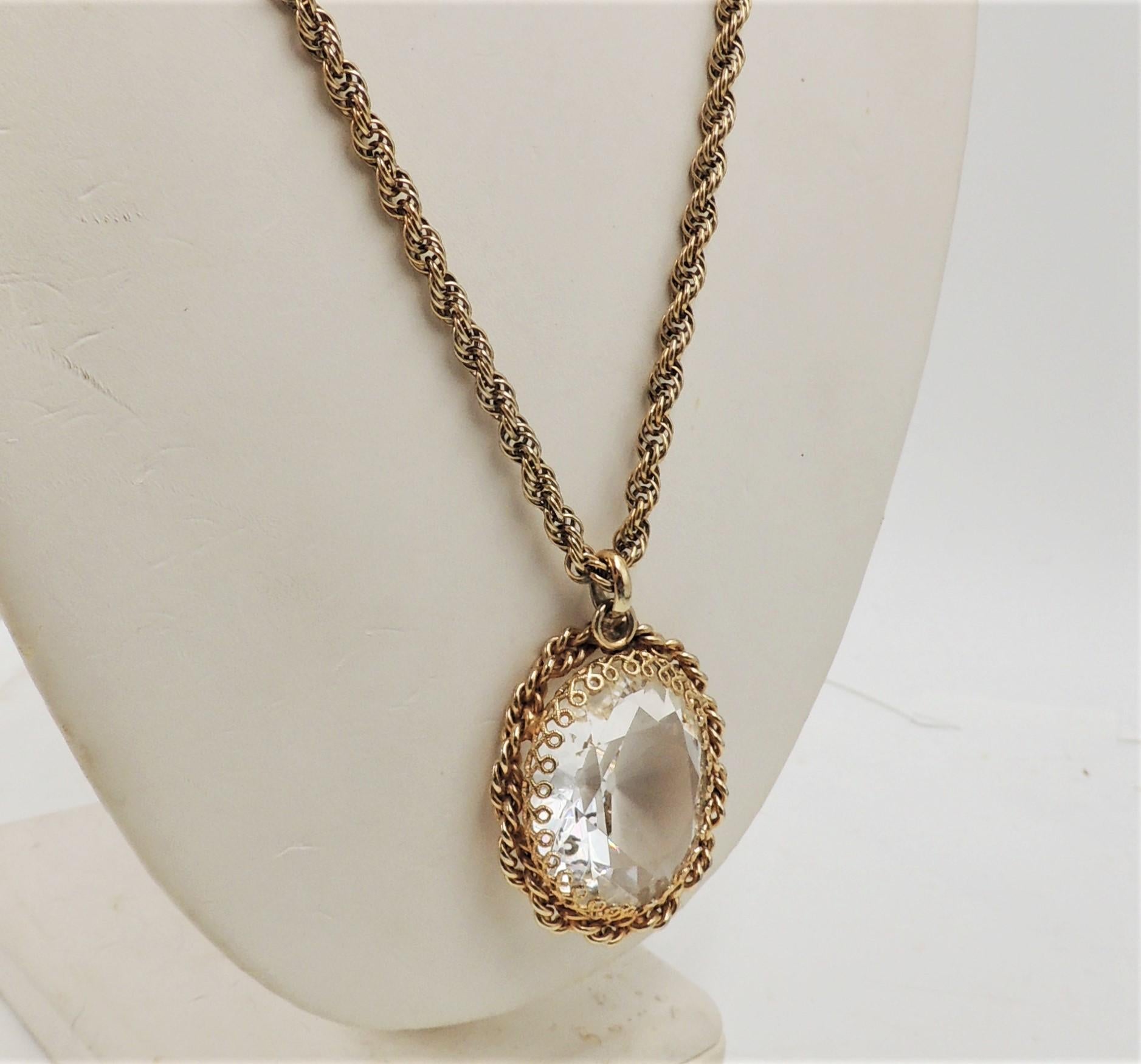 Modern VIntage 1950s Signed Napier Goldtone Clear Rhinestone Pendant Necklace For Sale