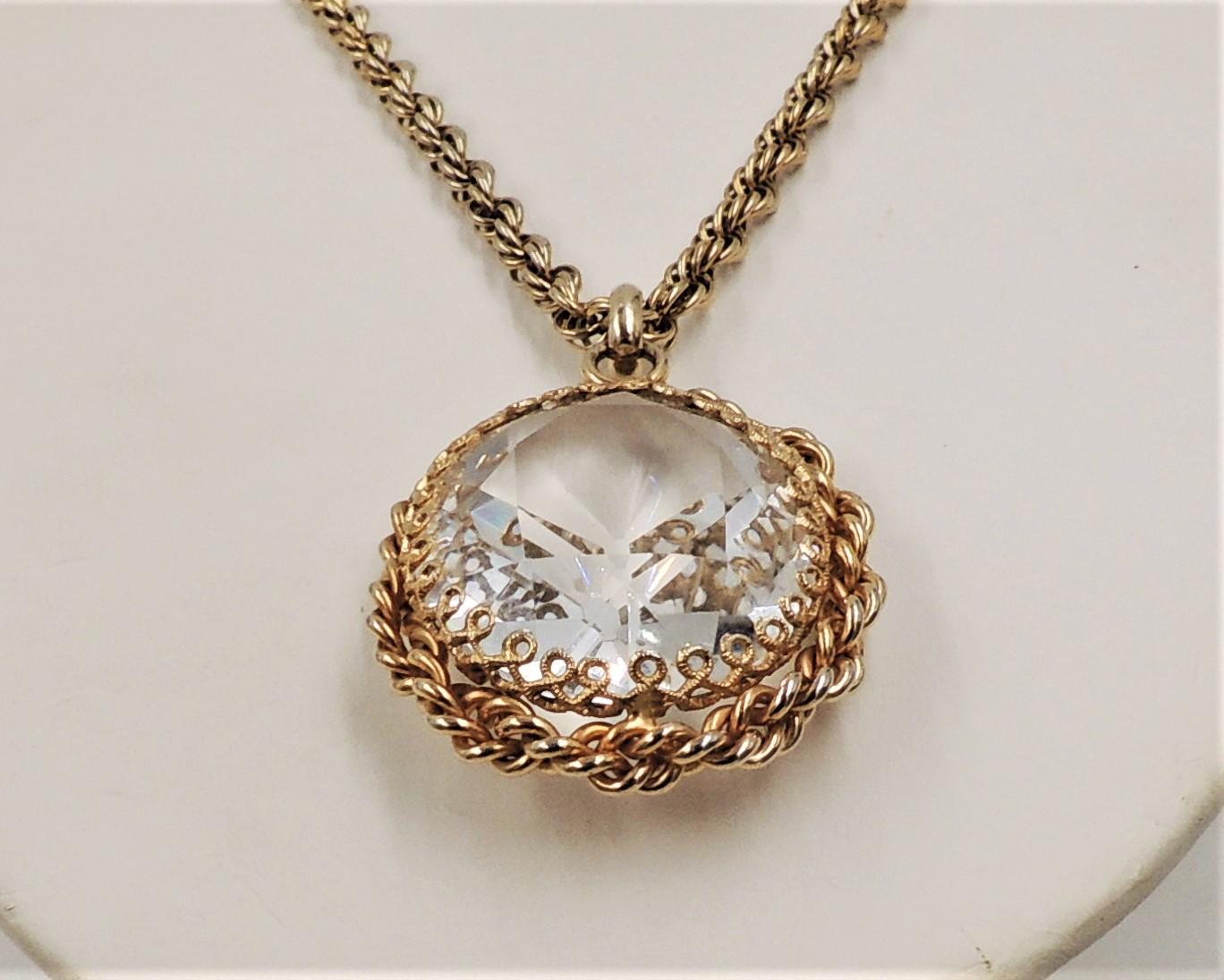 Women's VIntage 1950s Signed Napier Goldtone Clear Rhinestone Pendant Necklace For Sale