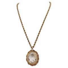 VIntage 1950s Signed Napier Goldtone Clear Rhinestone Pendant Necklace