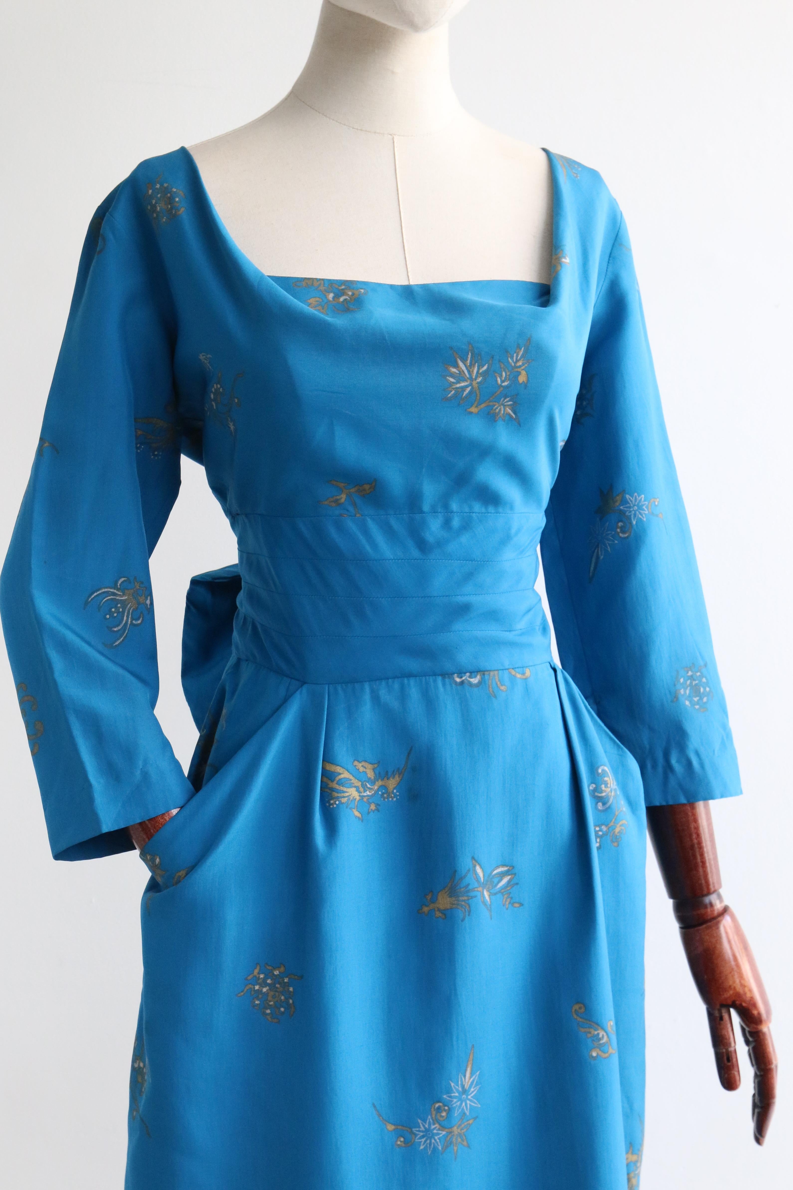 Vintage 1950's Silk Alfred Shaheen Dress UK 8-10 US 4-6 1