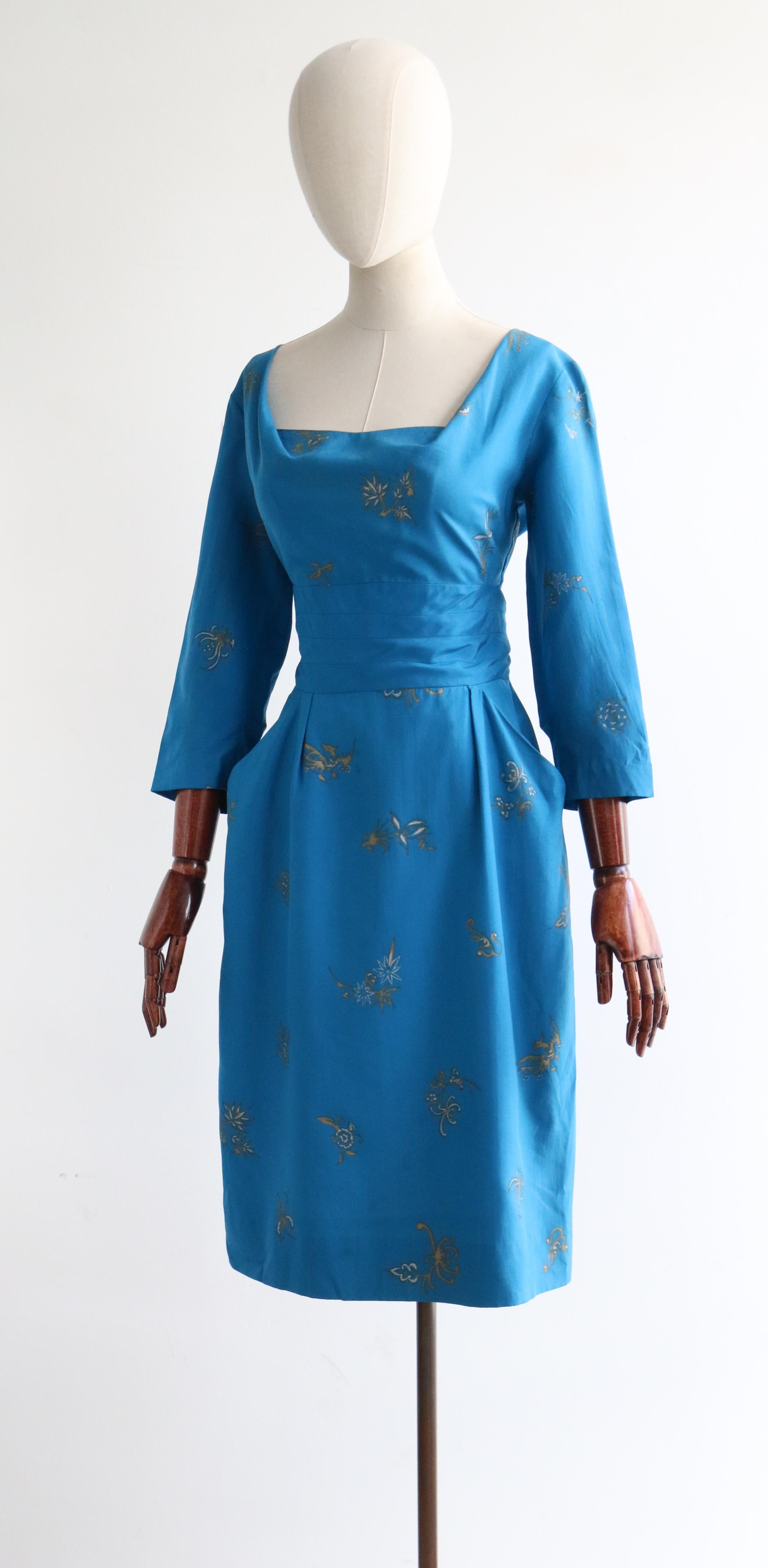 Vintage 1950's Silk Alfred Shaheen Dress UK 8-10 US 4-6 3