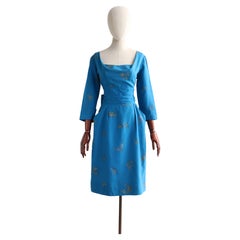 Alfred Shaheen - Robe en soie vintage des années 1950 - Taille UK 8-10 US 4-6