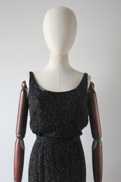 Vintage 1950's silk beaded cocktail dress fully beaded dress blouse bodice UK 4