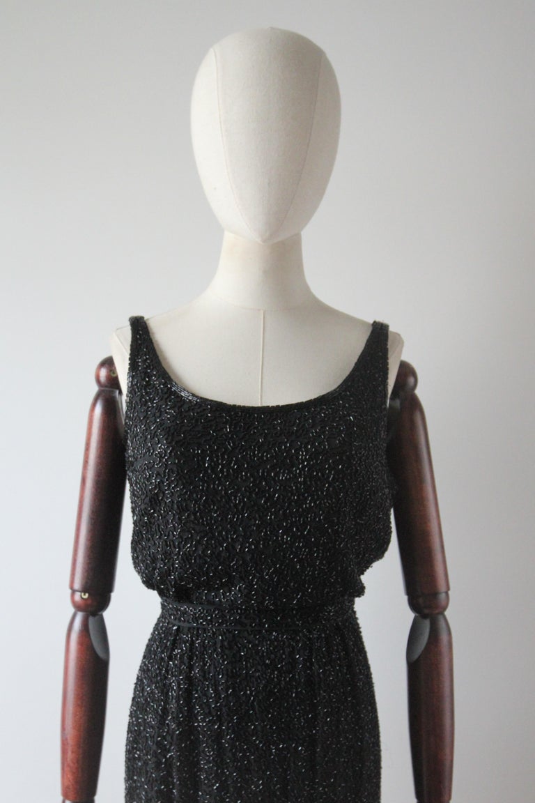 Vintage 1950's Silk Beaded Cocktail Dress Fully Beaded Dress Blouse Bodice UK 4