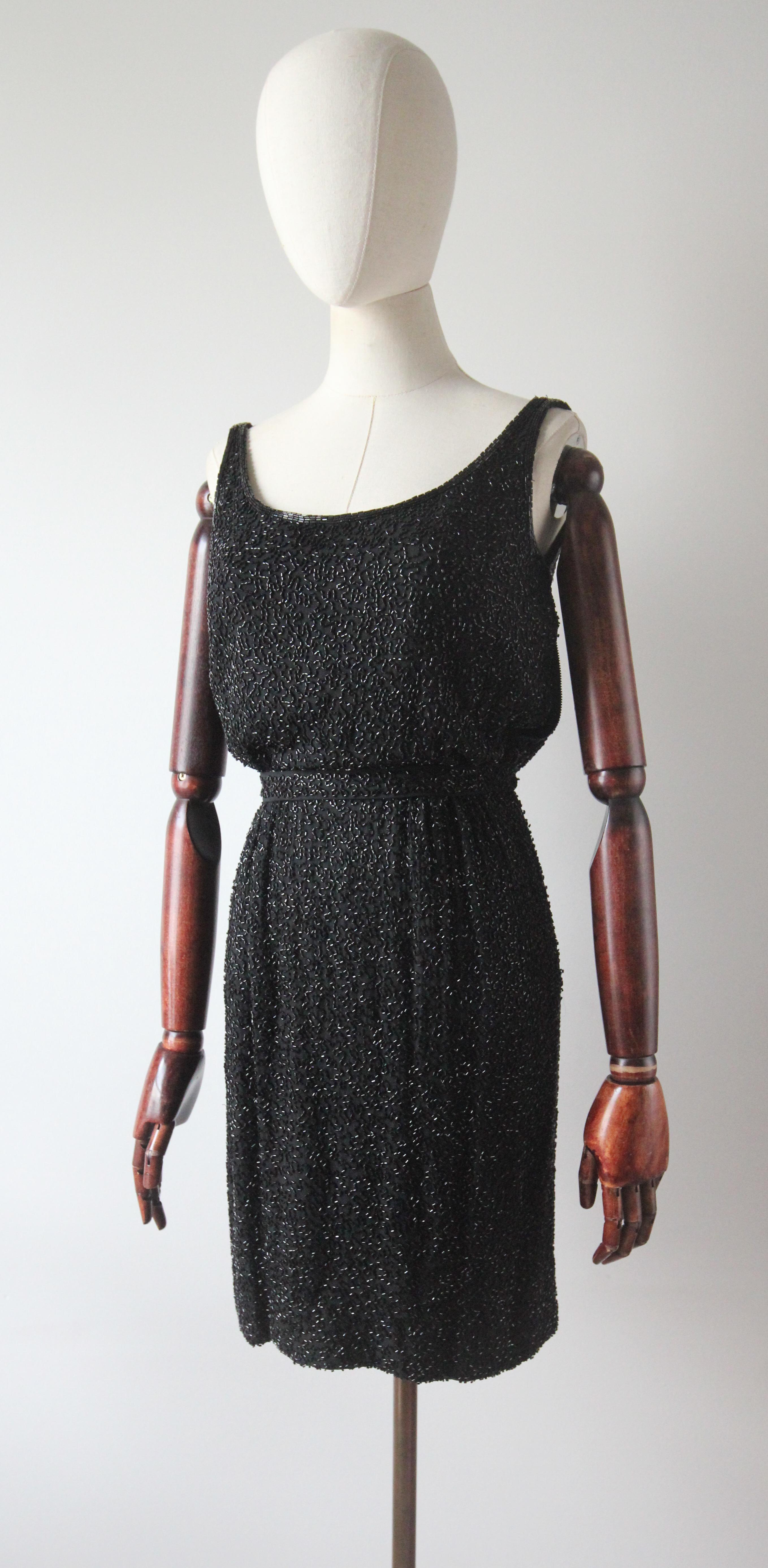 Women's Vintage 1950's silk beaded cocktail dress fully beaded dress blouse bodice UK 4 For Sale