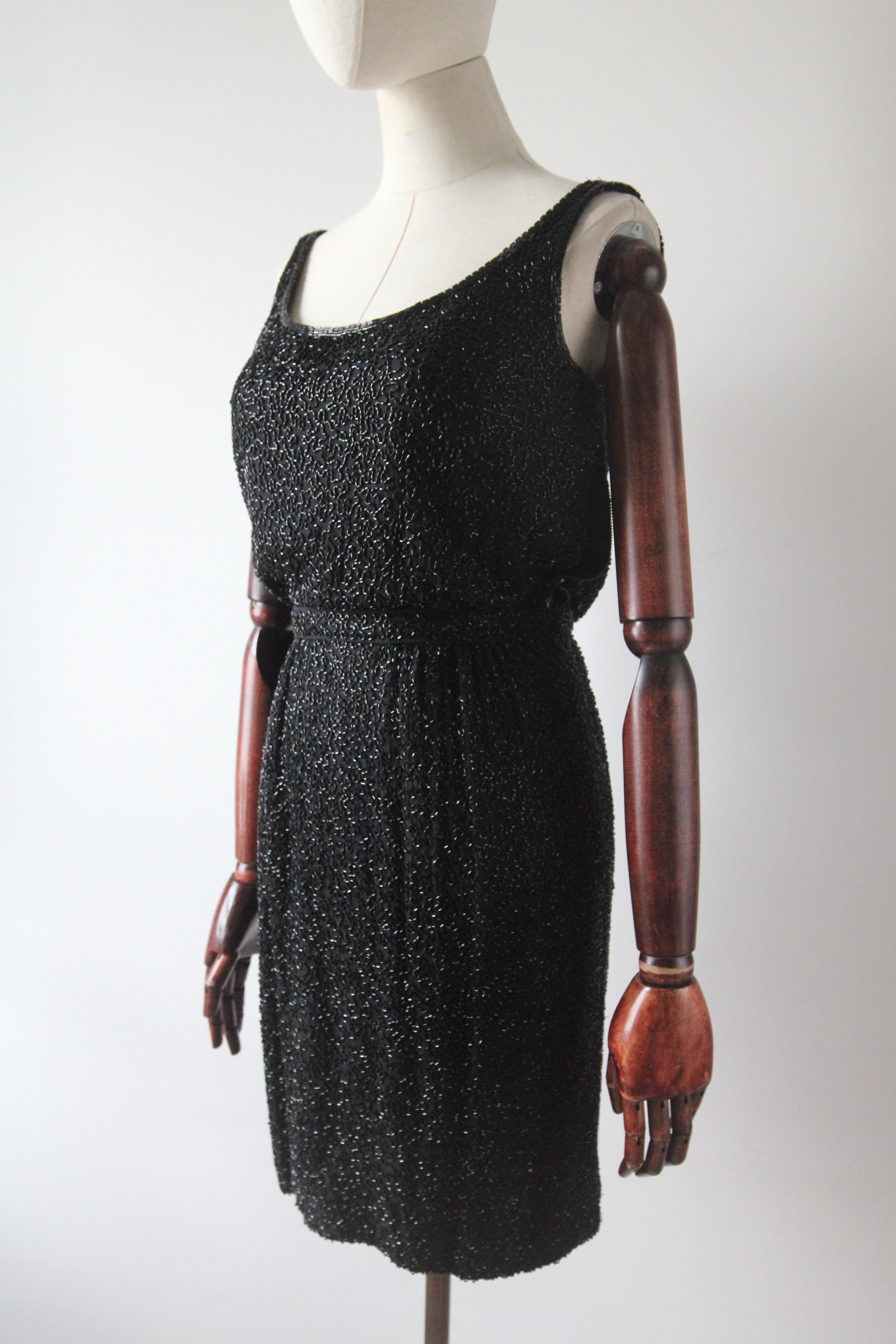 Vintage 1950's silk beaded cocktail dress fully beaded dress blouse bodice UK 4 For Sale 1