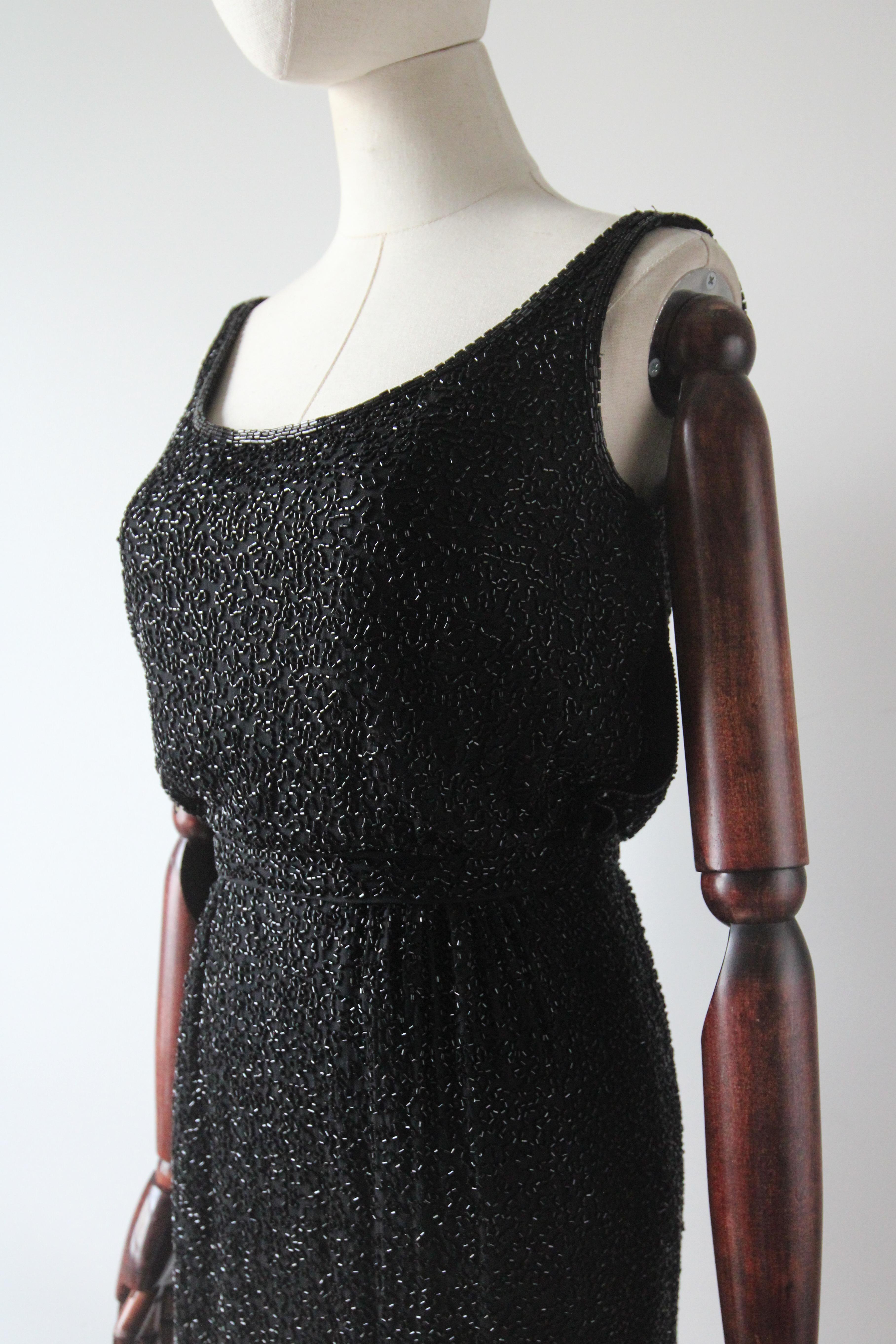 Vintage 1950's silk beaded cocktail dress fully beaded dress blouse bodice UK 4 For Sale 2